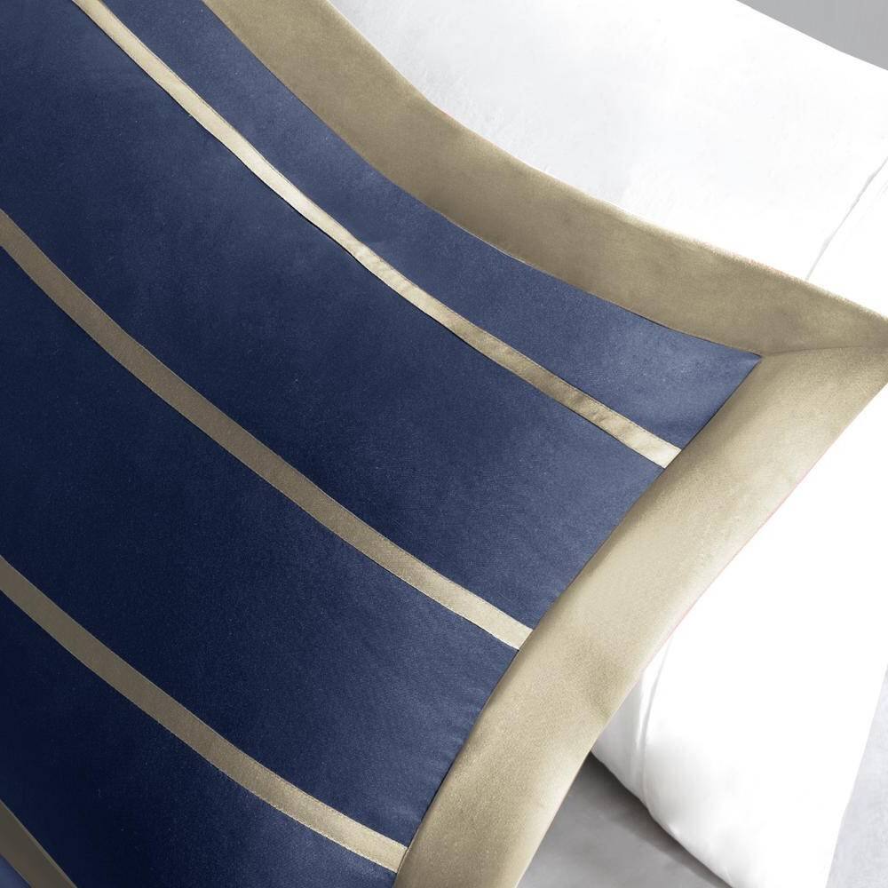 Alt View 1. Hivvago - Full / Queen size Comforter Set in Navy Blue White Khaki Stripe - Navy Blue , White, Khaki.
