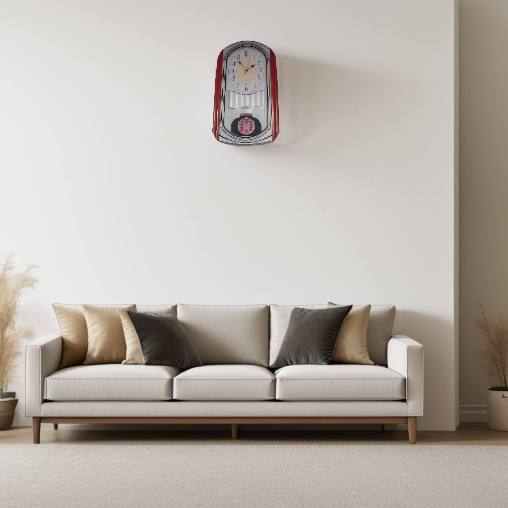 Angle. FC Design - 20"W Red & Silver Modern Analog Pendulum Wall Clock - Multicolor.