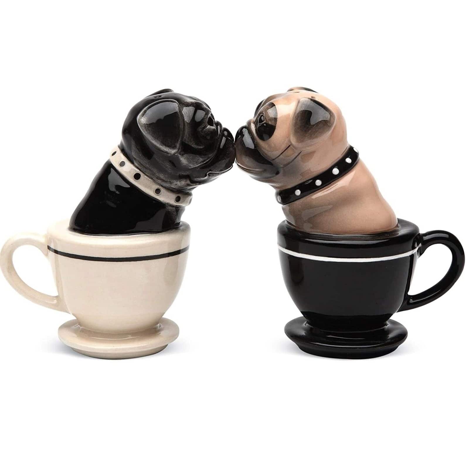 Pacific Trading - Puppy Love Kissing Pugs Ceramic Magnetic Salt and Pepper Shaker Set - Multicolor