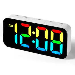 Dazzed Corner - Loud Digital Alarm Clock with 13-Color Night Light, Large LED Display - White