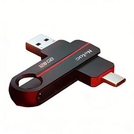 Netac - US18 128GB USB 3.2 Dual Interface Flash Drive, USB-A & USB-C, Up to 150MB/s Read, Metal Swivel, Pearl Nickel - Black