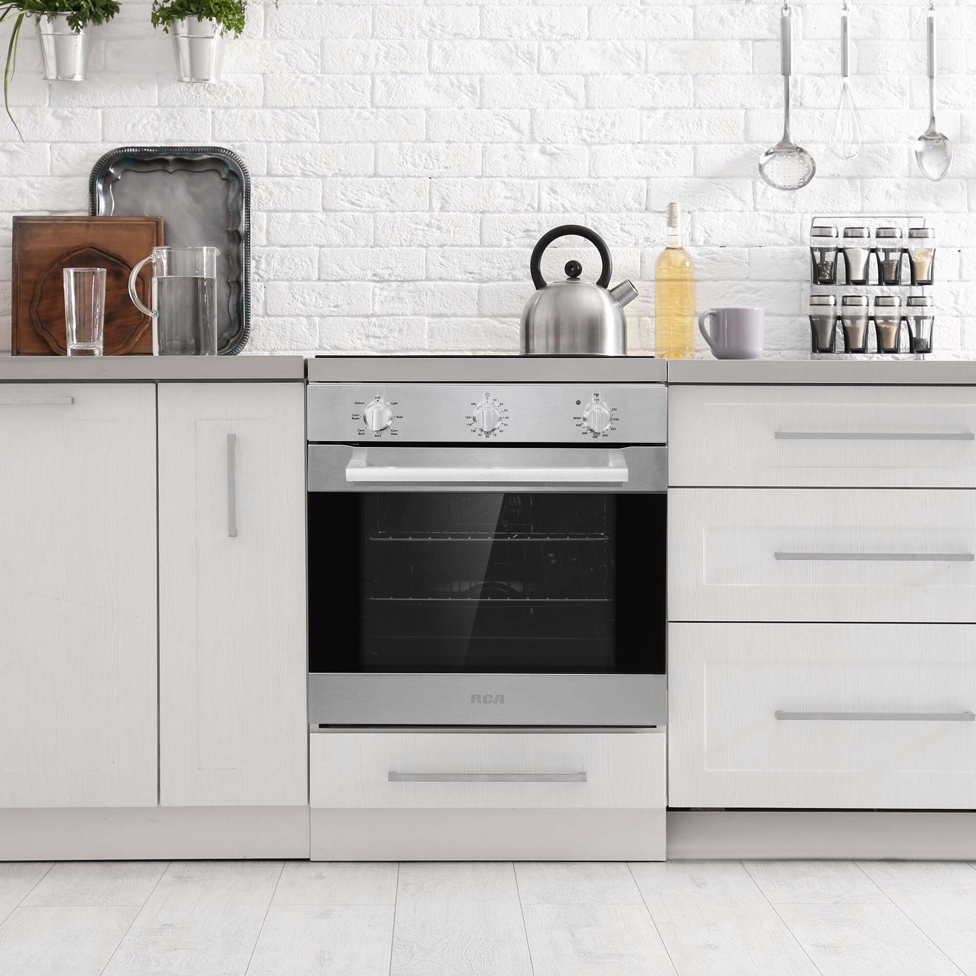 Angle. RCA - R-WOEC241SS 24 in. Century Collection 3.25 cu. ft. Electric Wall Oven, Convection, 7 Functions, Knob Controls - Stainless Steel.