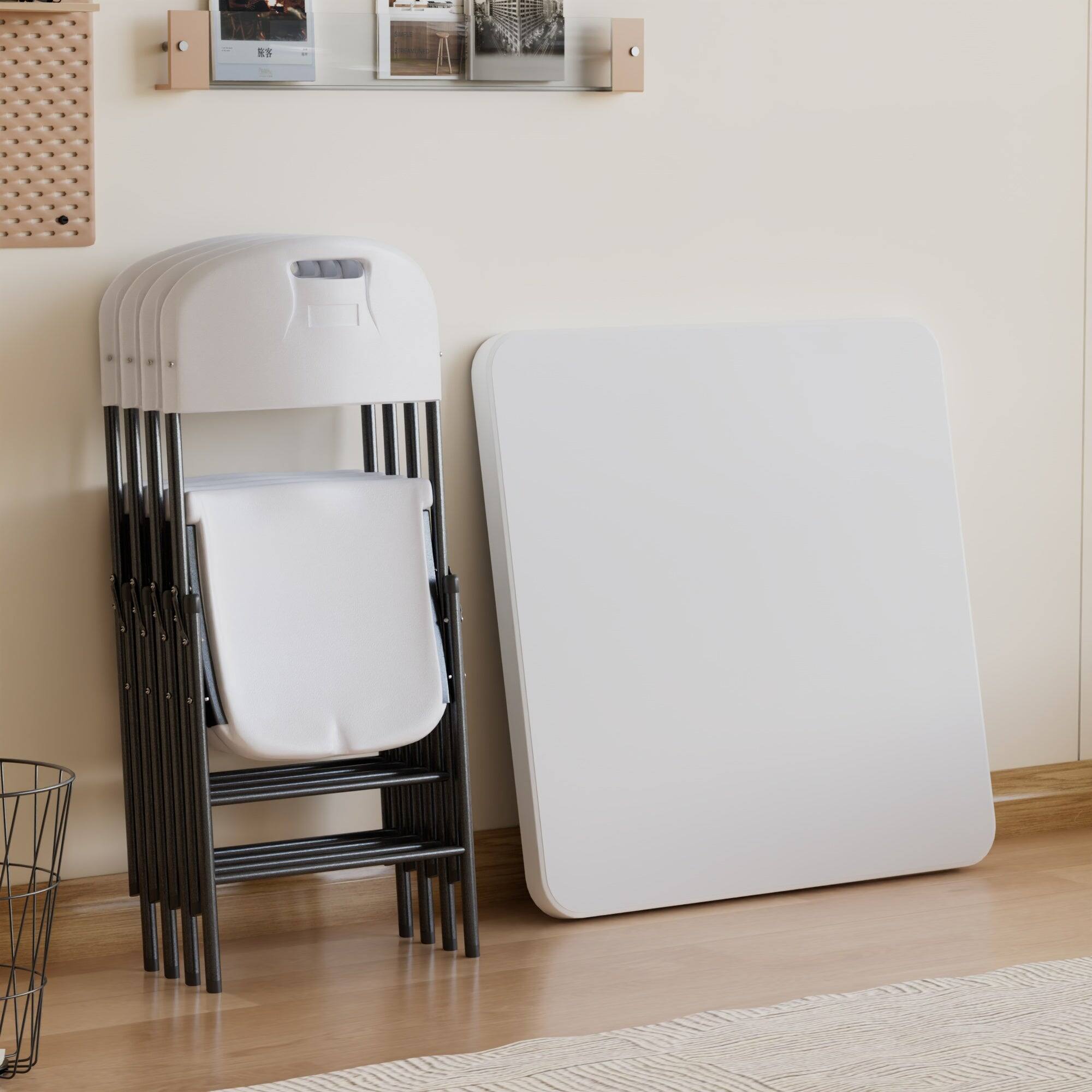 Alt View 2. Vecelo - Folding Card Table and Chairs Set for 4 – Portable HDPE Folding Table with Metal Frame for Indoor & Outdoor Use - White.