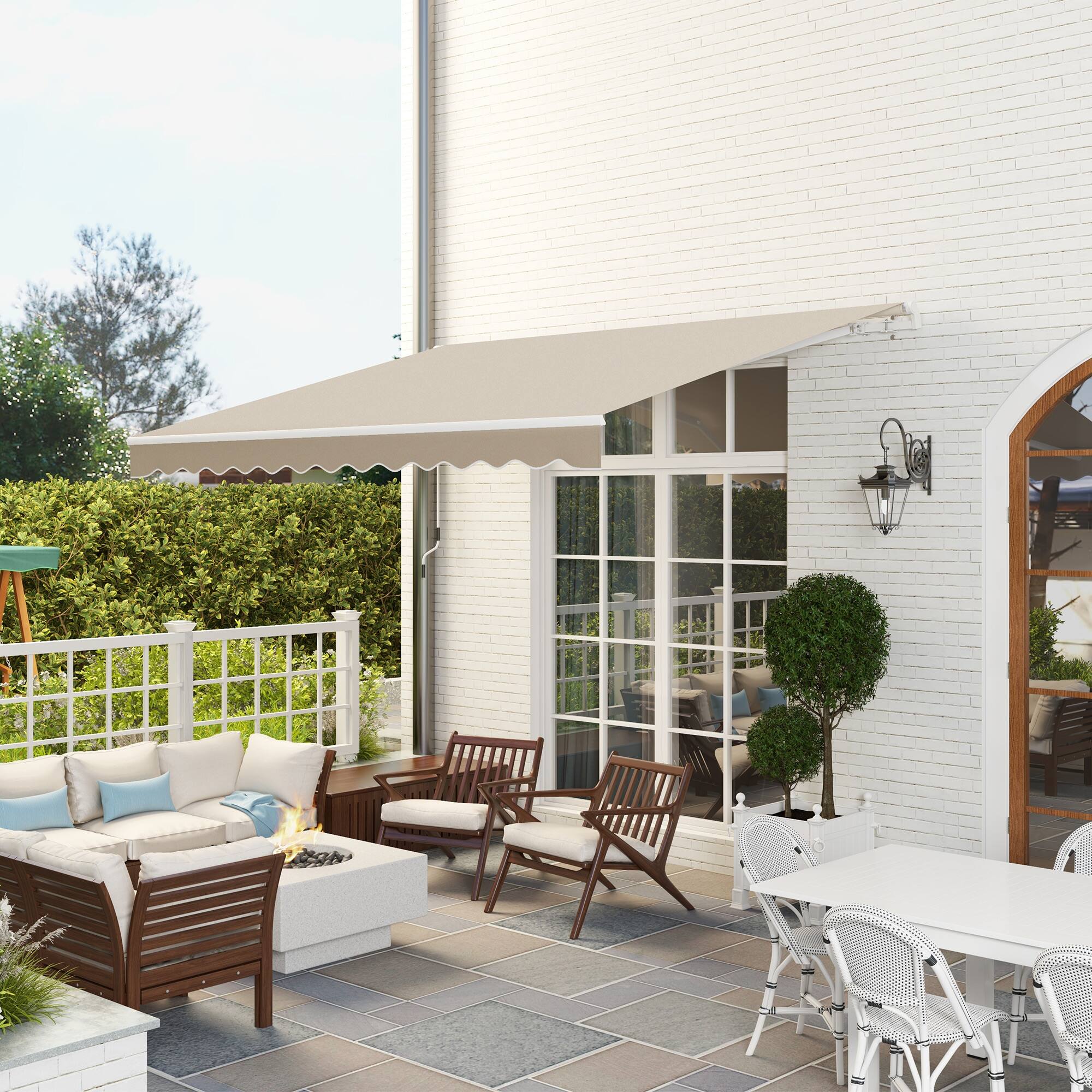 Alt View 1. Outsunny - 12' x 10' Retractable Awning Patio Awnings Sun Shade Shelter with Manual Crank Handle, 280g/m² UV - Cream White.