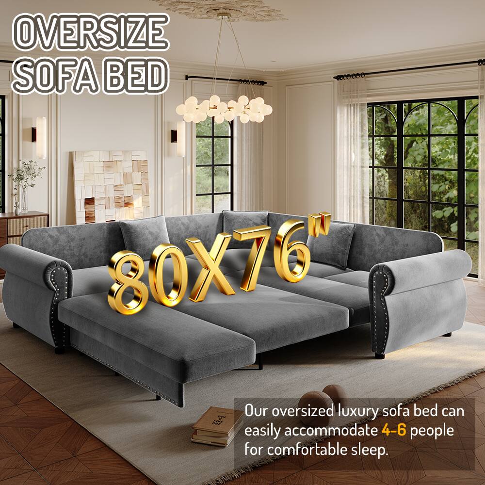 OVERSIZE SOFA BED

80X76" Our oversized luxury sofa bed can easily accommodate 4-6 people for comfortable sleep.