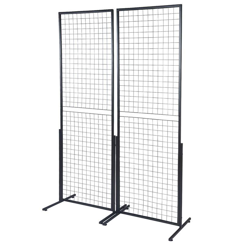 Alt View 5. VEVOR - 2' x 5.6' Grid Wall Panels Tower, 2 Packs Wire Gridwall Display Racks with T-Base Floorstanding - Black.
