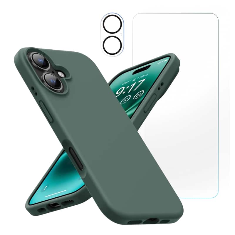 Entronix - 3-in-1 Bundle for iPhone 17 - Liquid Silicone Case, Screen & Camera Protectors - Green