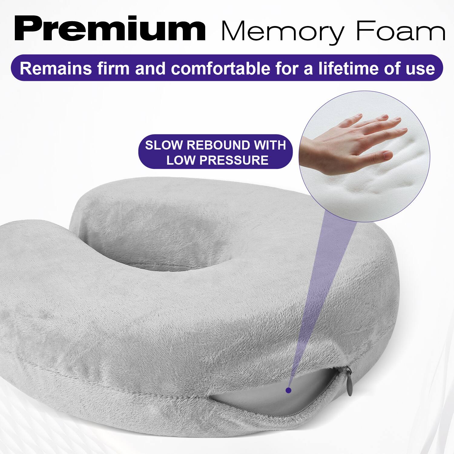 Premium Memory Foam  
Remains firm and comfortable for a lifetime of use  

SLOW REBOUND WITH LOW PRESSURE