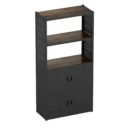 Front. Fleximounts - 5-Shelf Heavy-Duty Garage Storage Shelving with Lower Cabinet & Side Pegboards, 35"W x 71.1"H x 15.7"D - Black.