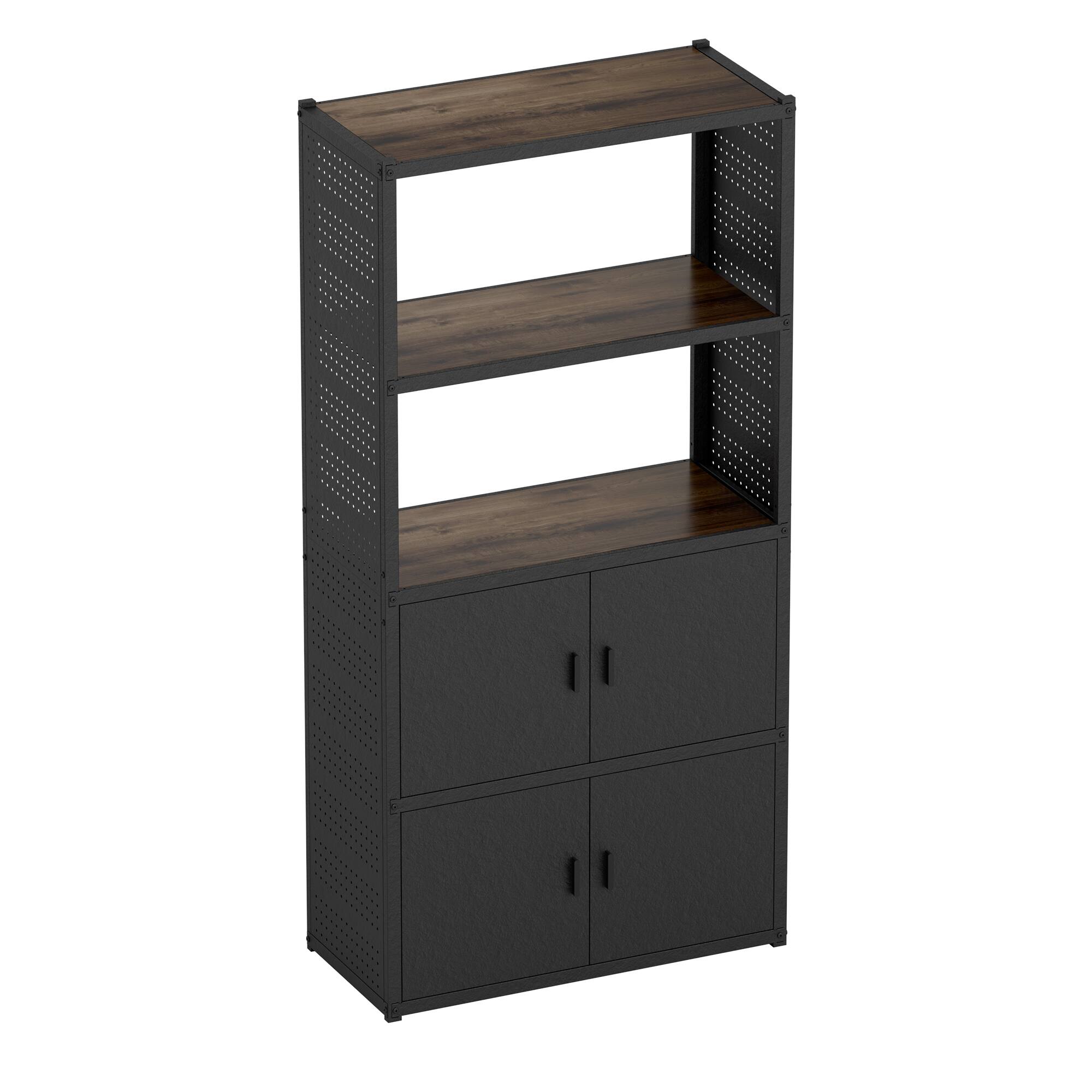 Front. Fleximounts - 5-Shelf Heavy-Duty Garage Storage Shelving with Lower Cabinet & Side Pegboards, 35"W x 71.1"H x 15.7"D - Black.