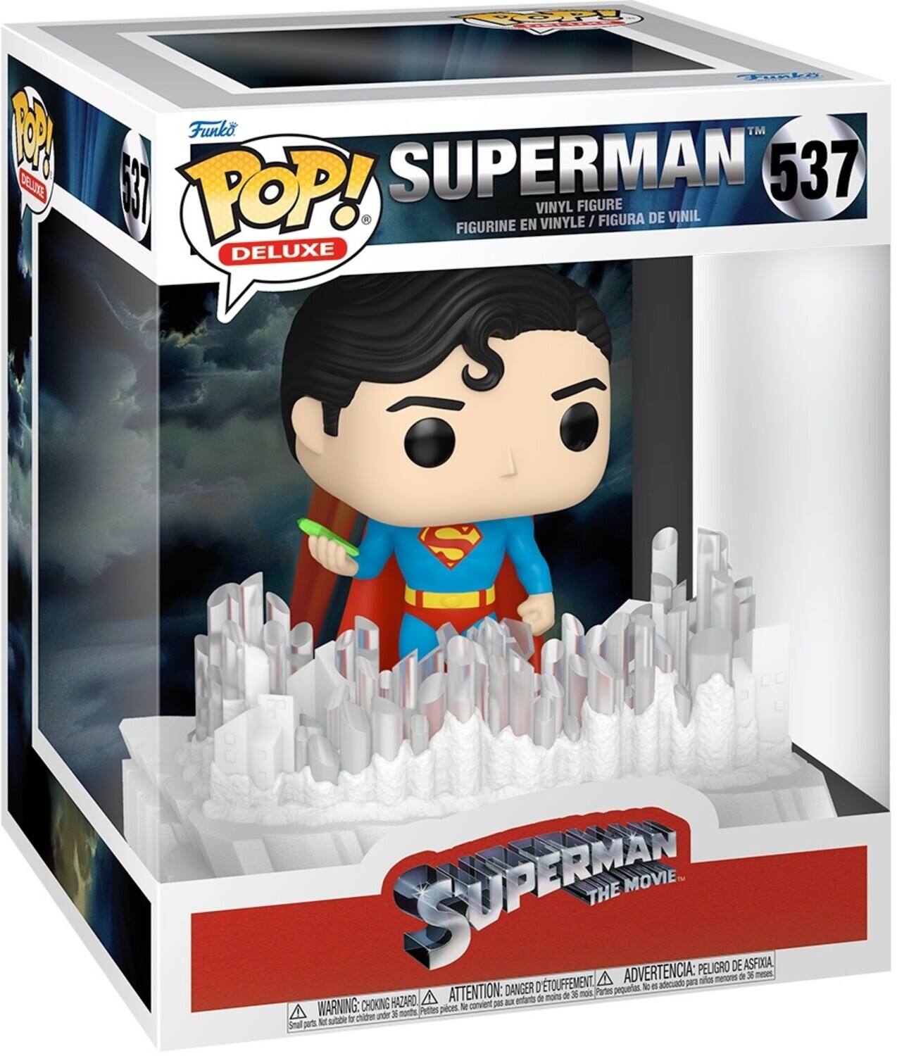 Funko POP! DELUXE  
SUPERMAN  
VINYL FIGURE  
FIGURINE EN VINYLE / FIGURA DE VINIL  
537  

SUPERMAN THE MOVIE  

WARNING: CHOKING HAZARD ⚠️  
ATTENTION: DANGER DE SOUFFLÉMENT ⚠️  
ADVERTENCIA: PELIGRO DE ASFIXIA ⚠️  
Small parts not suitable for children under 3 years.  
Pequeñas piezas no adecuadas para niños menores de 3 años.  
Petites pièces non adaptées pour les enfants de moins de 3 ans.