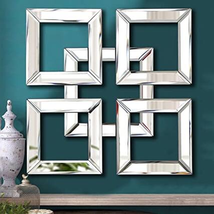 Front. Live At Space - 2 Pack Mirrored Square Wall-Mounted Mirrors Modern Glam Accent Decor for Home - Silver F-12"L x 12"W.