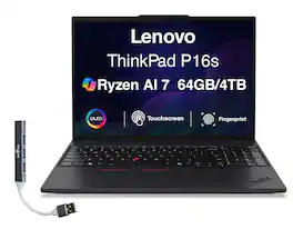 Lenovo - Upgraded - ThinkPad P16s Laptop 16.0 4K (AMD Ryzen AI 7 350, 64GB DDR5, 4TB PCIe SSD, Win 11 Pro) w/USB Hub - Black