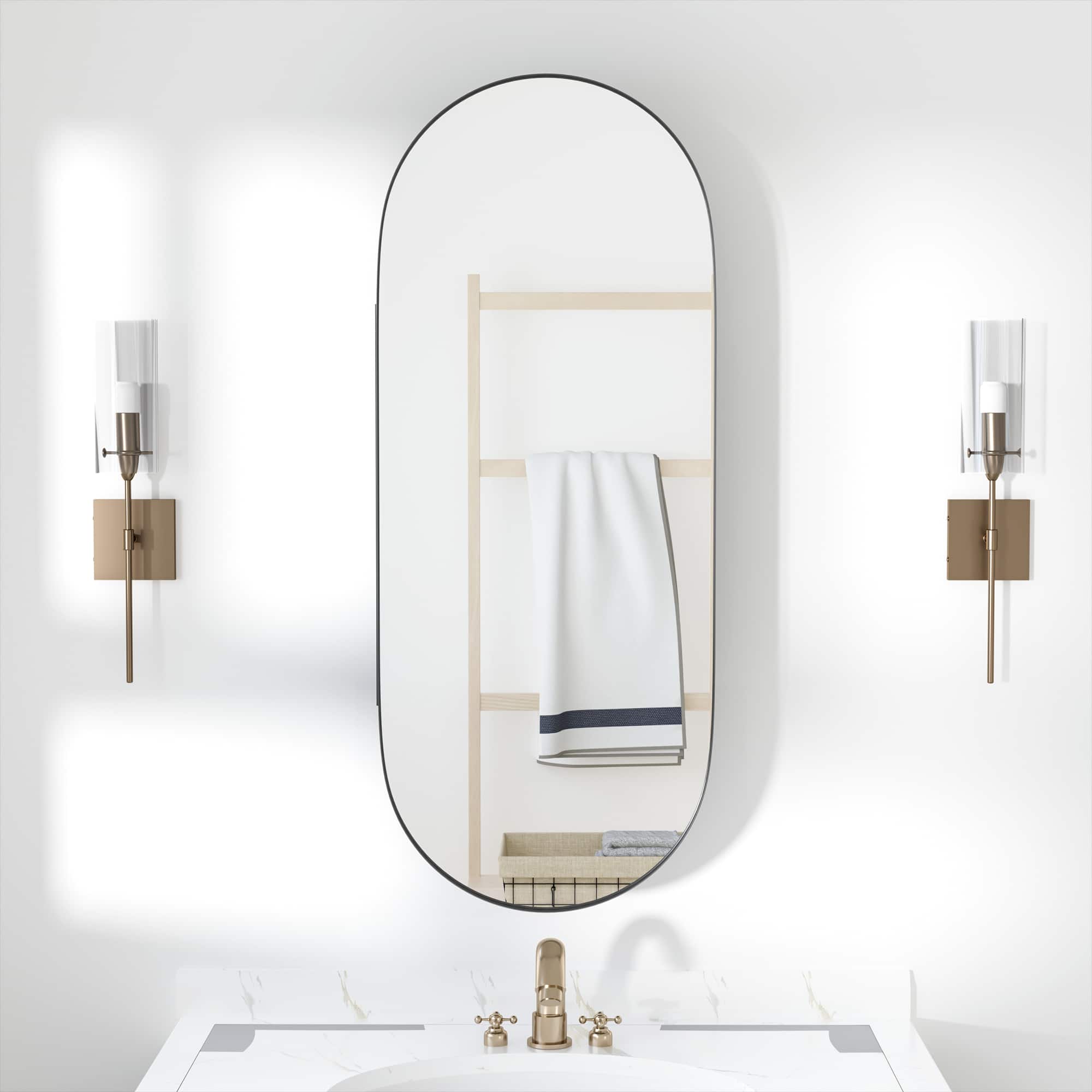 Lirago - 32" x 16"Ironwork Rounded Corner Arched Bathroom Wall Cabinet with Mirror Design - Black