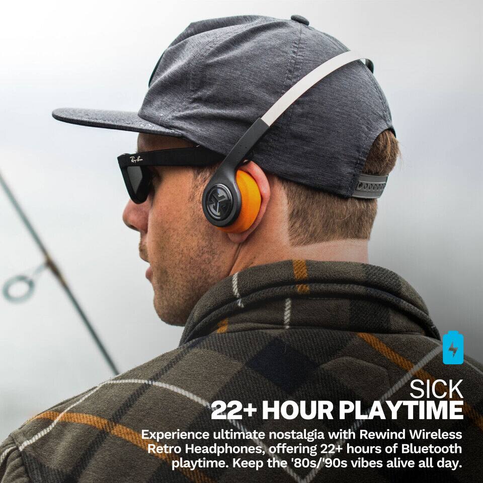 C 00000 O SICK 22+ HOUR PLAYTIME

Experience ultimate nostalgia with Rewind Wireless Retro Headphones, offering 22+ hours of Bluetooth playtime. Keep the '80s/'90s vibes alive all day.