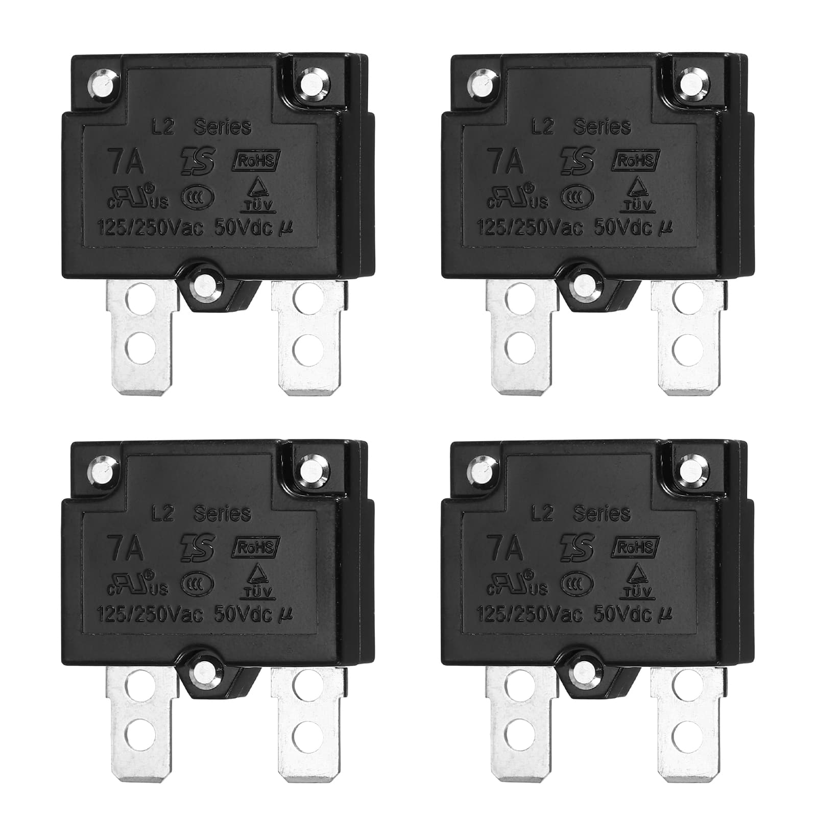 Unique Bargains - 4pcs 7A Push Button Circuit Breaker, 125/250V AC,50V DC, Automatic Reset Thermal Overload Protector for Industrial - Black price history on PriceWatchPro