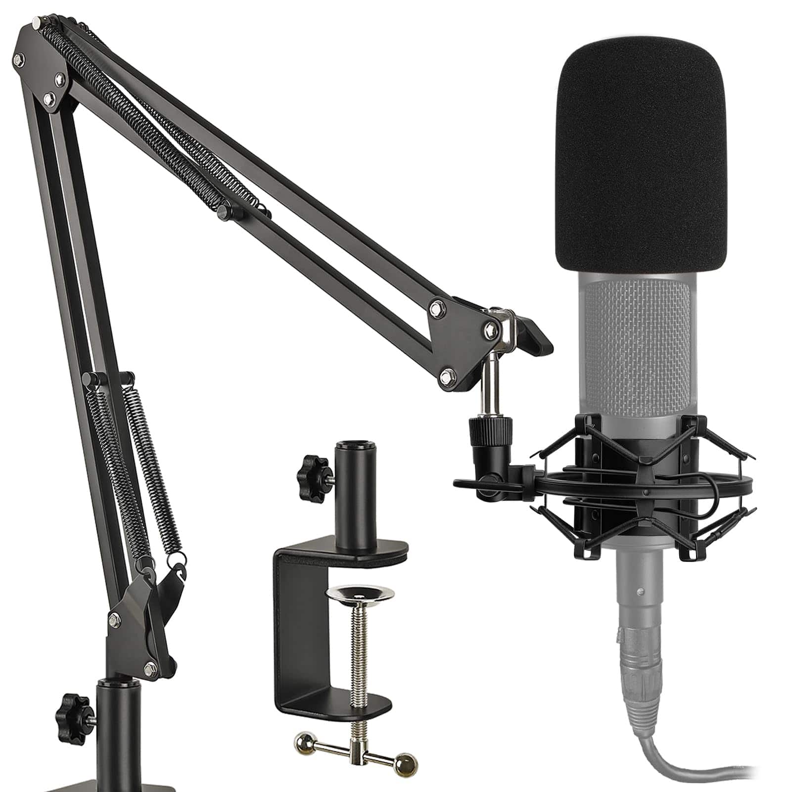 Dazzling Pops - At2020 Mic Stand With Shock Mount And Pop Filter Suspension Scissor Boom Arm Upgraded Heavy Duty Clamp For - Mic Stand