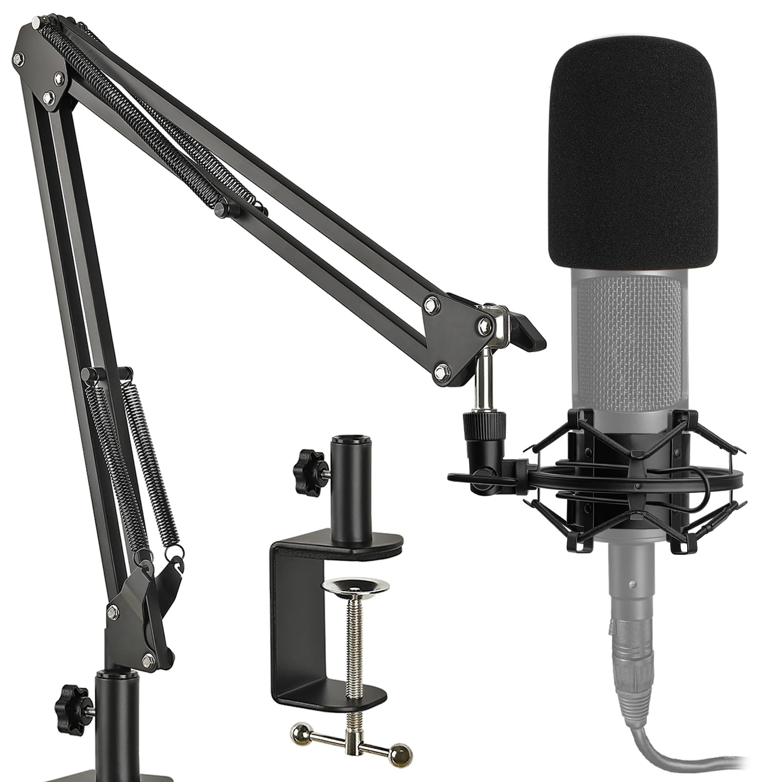 Front. Dazzling Pops - At2020 Mic Stand With Shock Mount And Pop Filter Suspension Scissor Boom Arm Upgraded Heavy Duty Clamp For - Mic Stand.