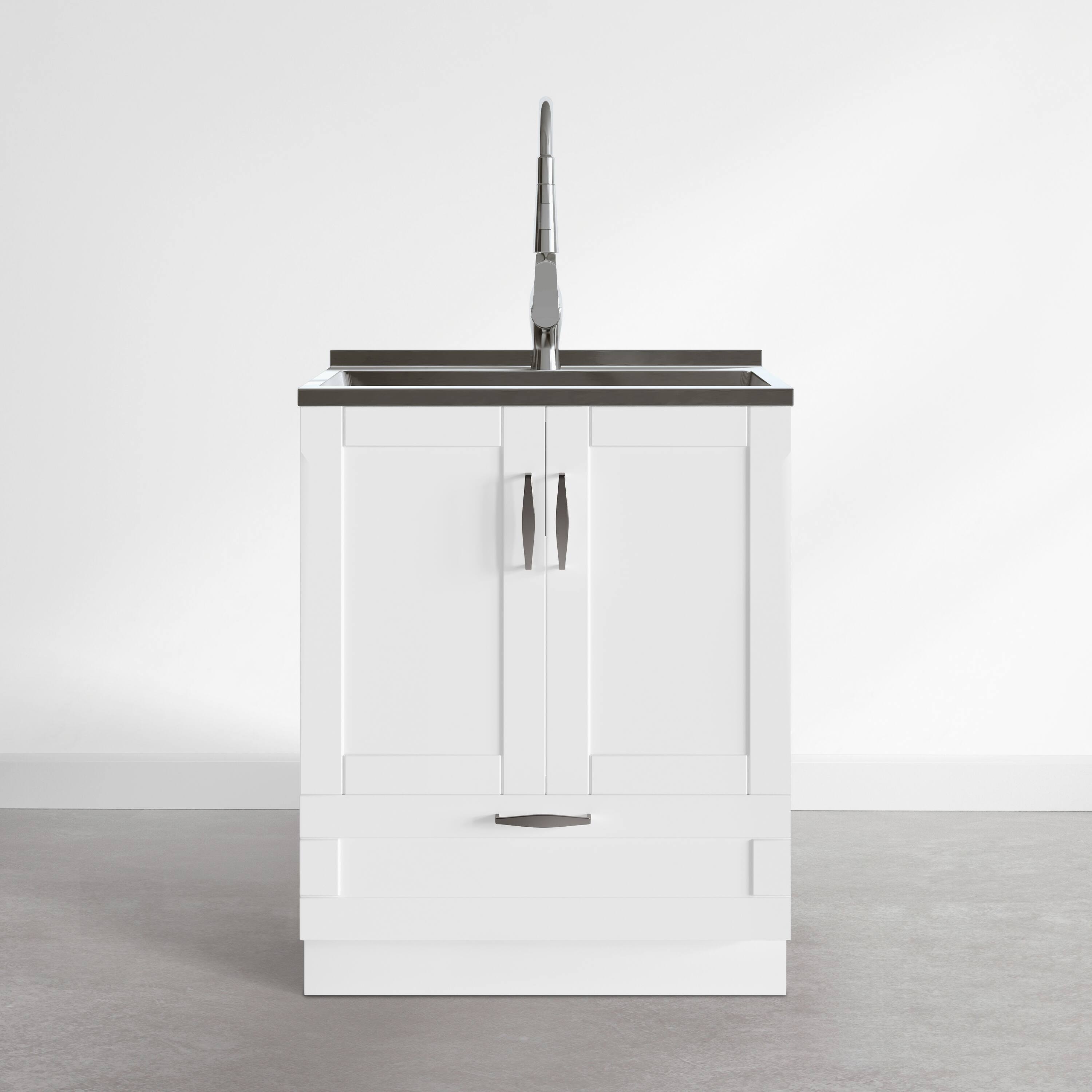 Alt View 2. Simpli Home - Reed 28 inch Wide Utility Sink and Laundry Cabinet, Glacier White Finish - Glacier White.