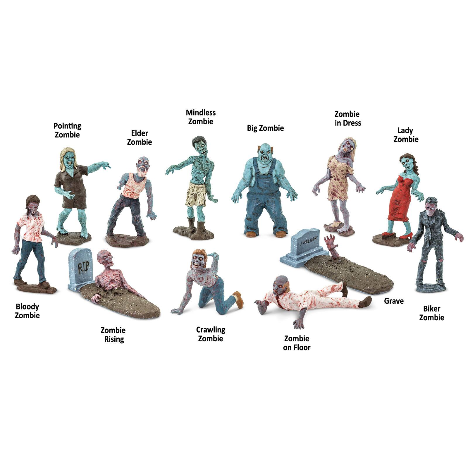 - Pointing Zombie
- Elder Zombie
- Mindless Zombie
- Big Zombie
- Zombie in Dress
- Lady Zombie
- Bloody Zombie
- Zombie Rising
- Crawling Zombie
- Zombie on Floor
- Grave
- Biker Zombie