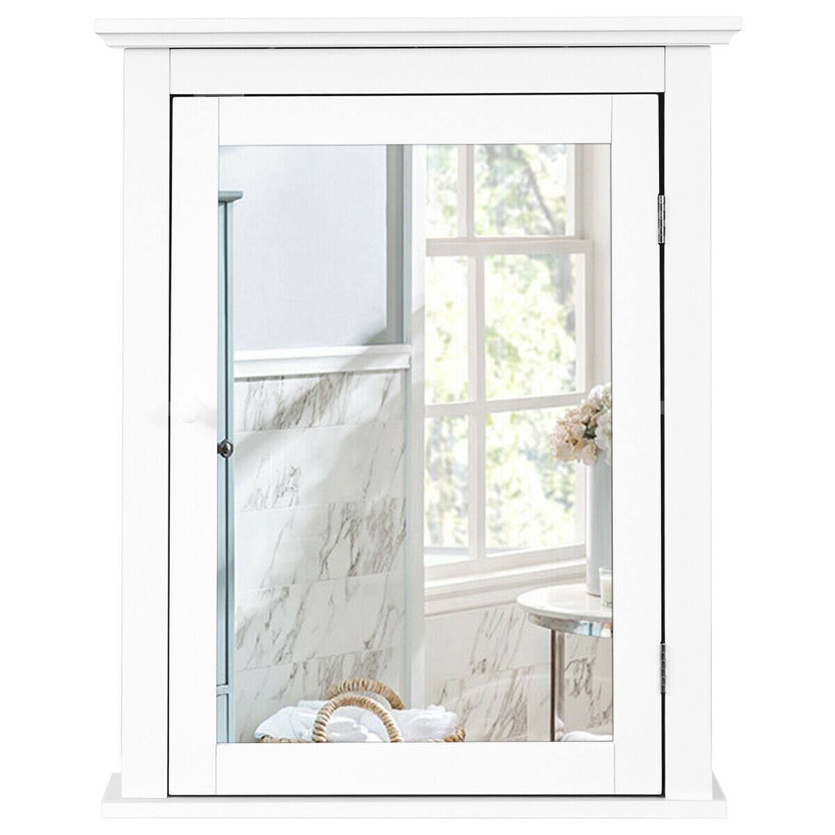 Alt View 1. Gymax - Gymax Bathroom Mirror Cabinet Wall Mounted Adjustable Shelf Medicine Storage White - White.