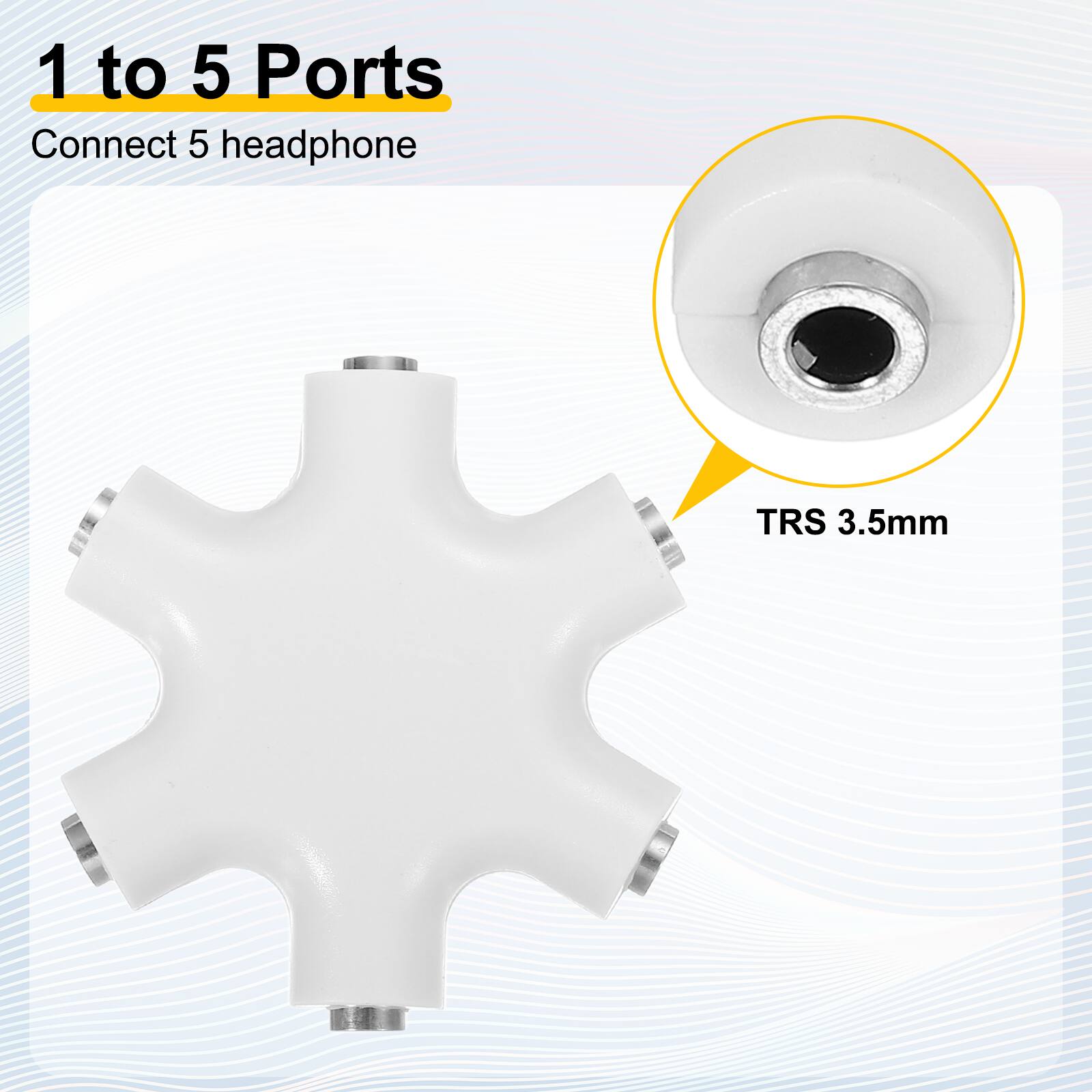 1 to 5 Ports  
Connect 5 headphone  
TRS 3.5mm