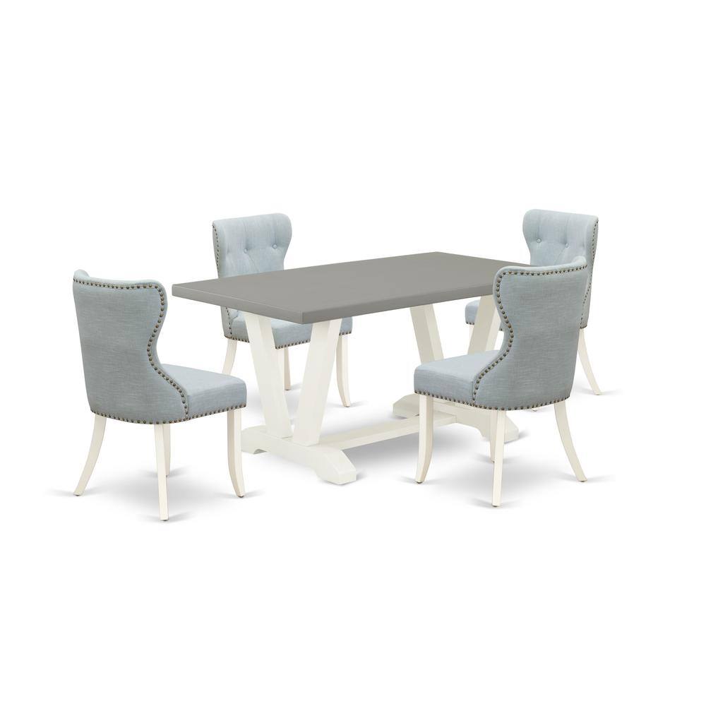 Left. East West Furniture - East West Furniture V096SI215-5 5-Piece Kitchen Dining Set- 4 Dining Chair with Baby Blue Linen Fabric Seat and Button - Multi-Color.