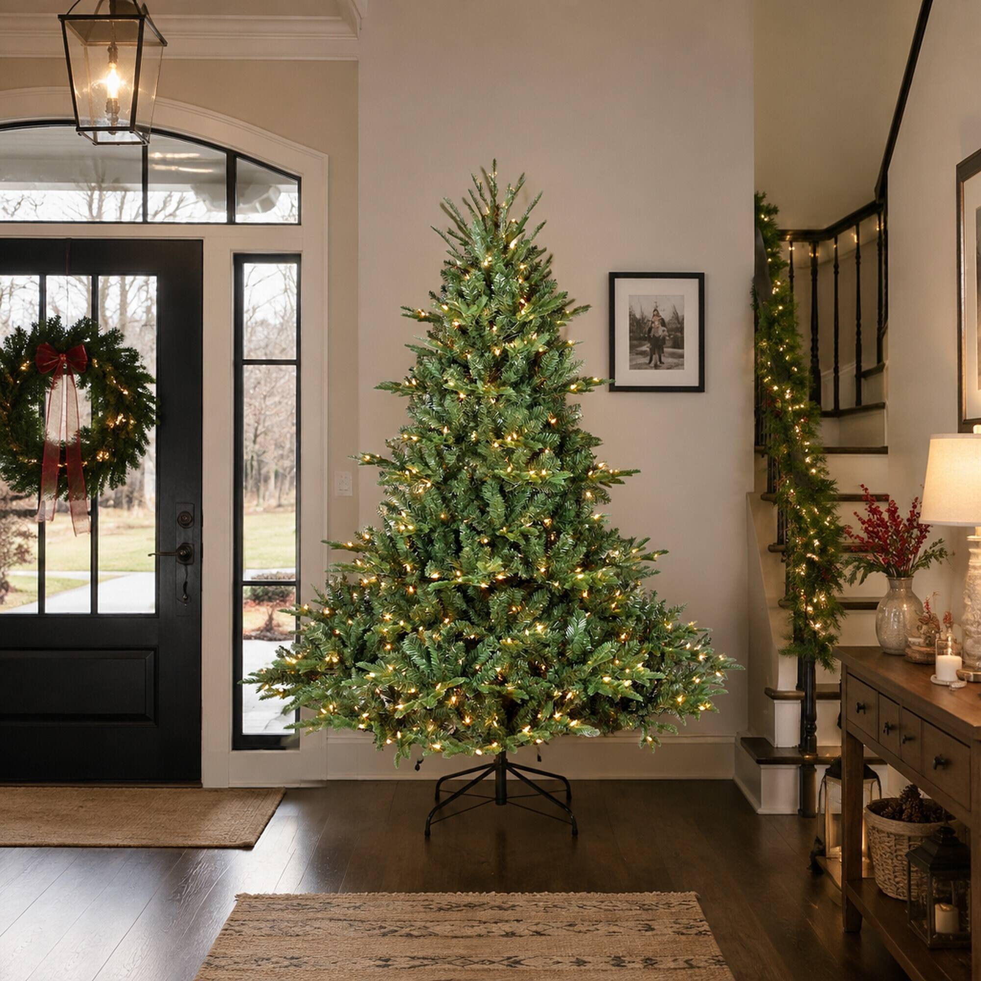Alt View 1. RYHNUYNE - 7FT Full-Shape Pre-Lit Christmas Tree, 750 Lights 2257 Tips PE/PVC Mixed Branches Wide Base Stable Metal Stand - Green.