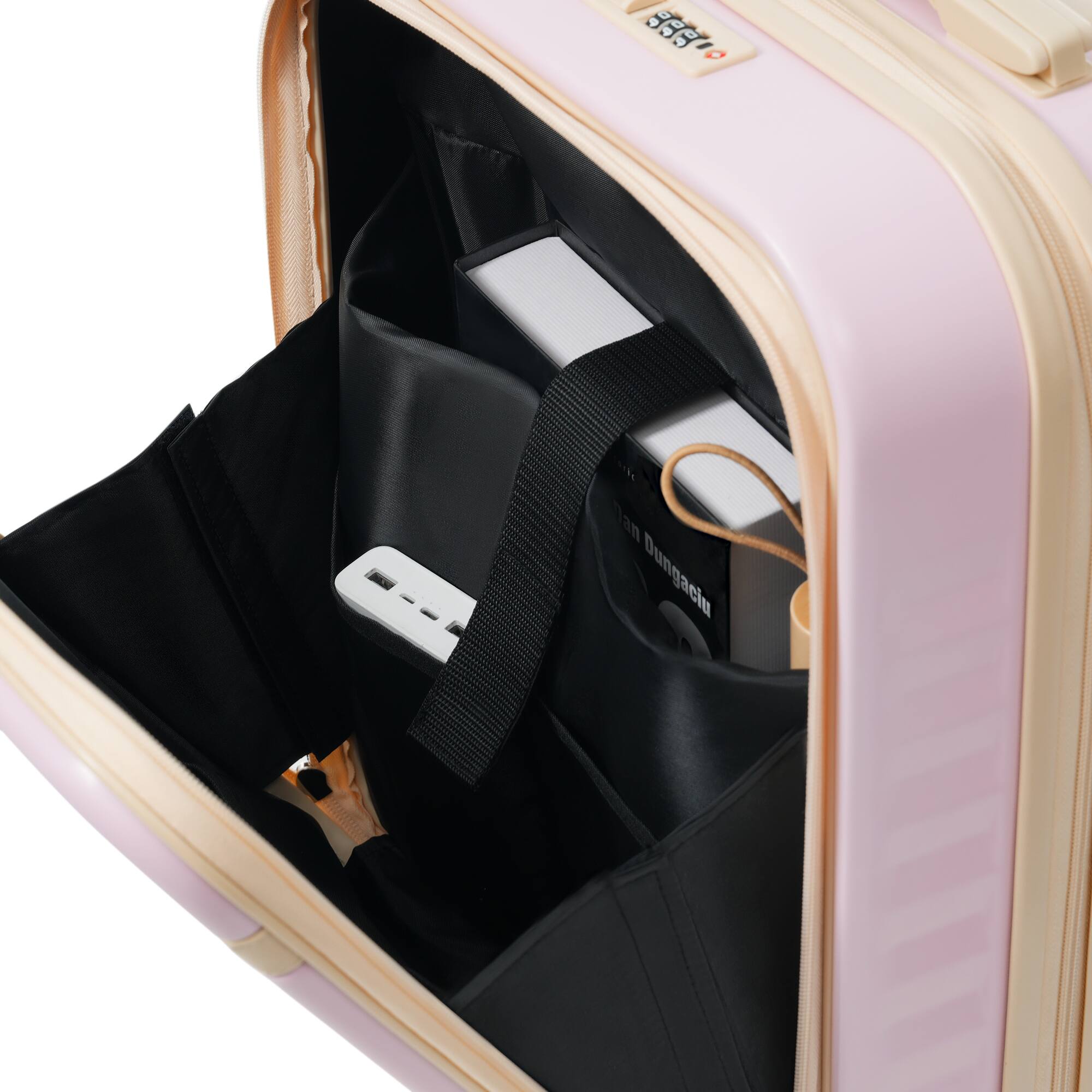 Alt View 10. Ecooso - 3-Piece ABS Hard Shell Luggage Set with USB Port, Front-Open 20" Carry-On, Spinner Wheels, TSA Lock - Pink.