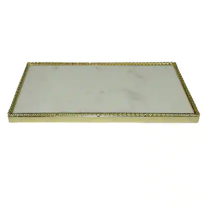 Front. Jiallo - Rectangular Serving Tray with Marble Base – Modern Minimalist Display Tray for Kitchen, Dining & Home Décor - White.