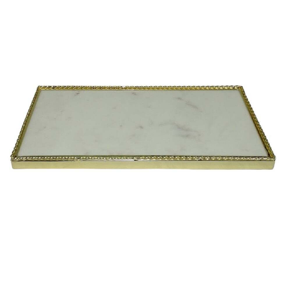 Front. Jiallo - Rectangular Serving Tray with Marble Base – Modern Minimalist Display Tray for Kitchen, Dining & Home Décor - White.