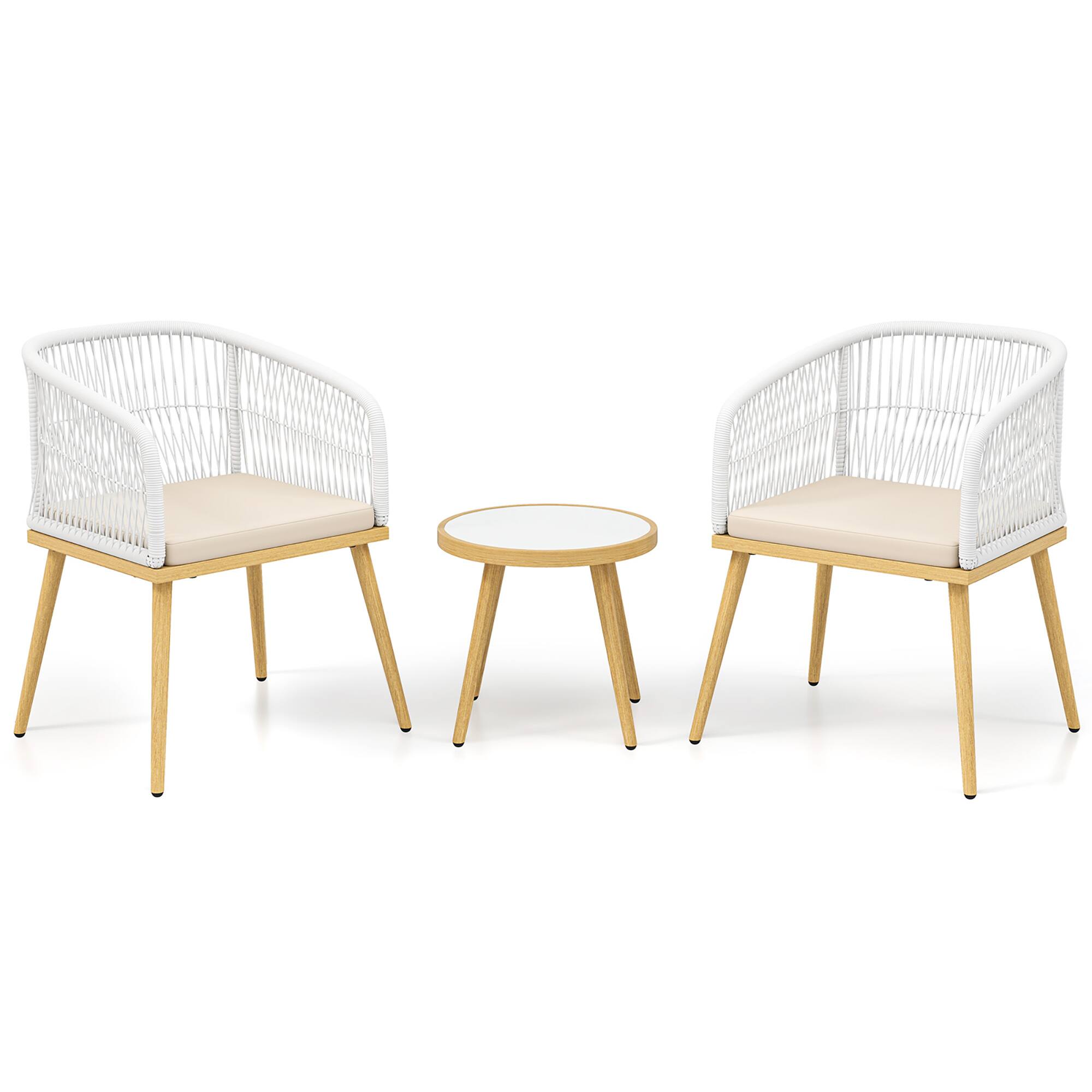 Alt View 1. Gymax - Gymax 3 Pieces Patio Bistro Set Outdoor PE Wicker Conversation Furniture Set - Beige.