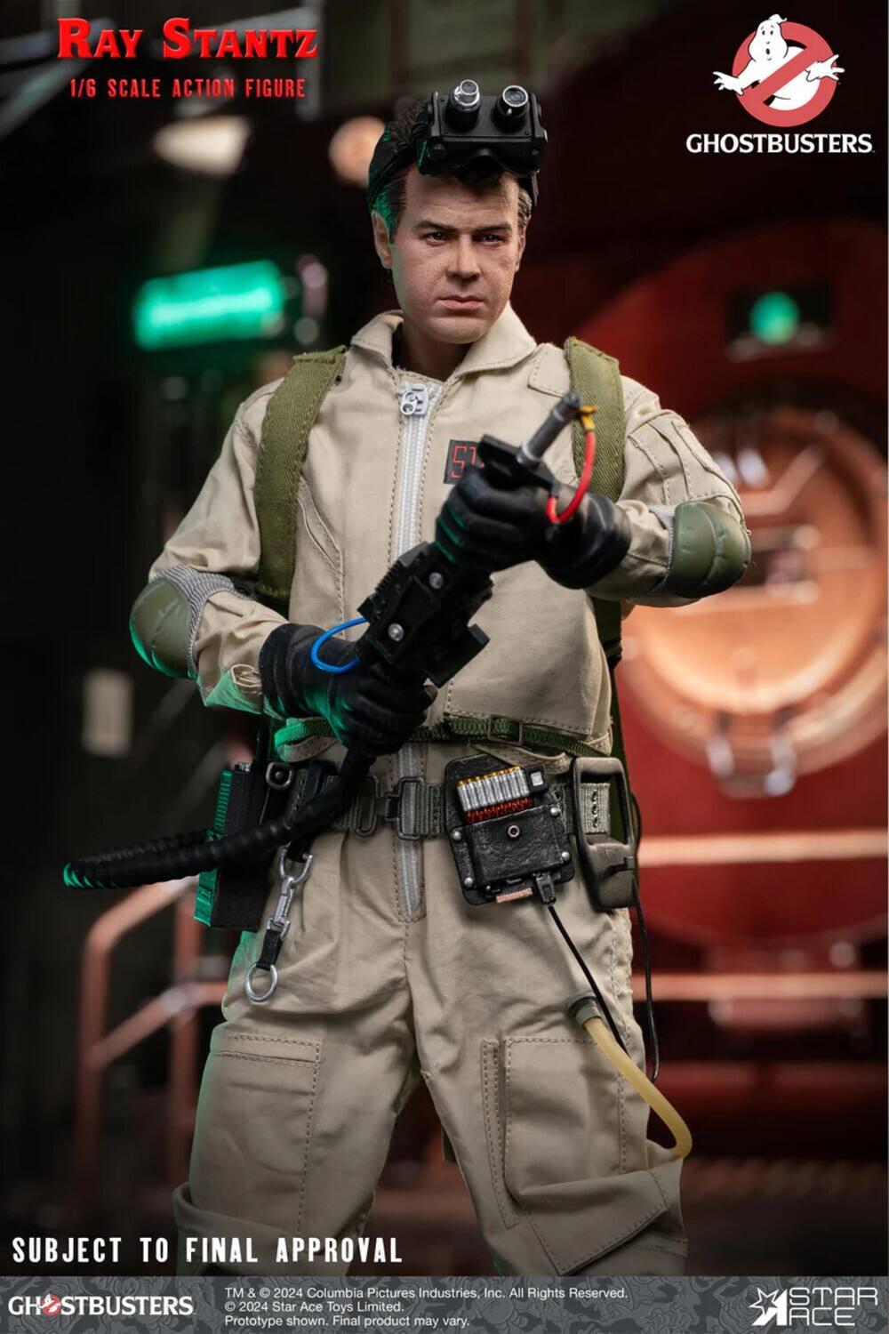 RAY STANTZ  
1/6 SCALE ACTION FIGURE  
GHOSTBUSTERS  

SUBJECT TO FINAL APPROVAL  
TM & © 2024 Columbia Pictures Industries, Inc. All Rights Reserved.  
GHOSTBUSTERS 2024 Star Ace Toys Limited.  
Prototype shown. Final product may vary.  
STAR ACE