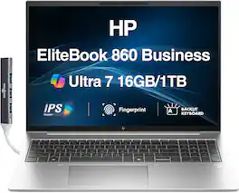 HP - Upgraded - EliteBook 860 Laptop 16.0 WUXGA (Intel Ultra 7 155U, 16GB DDR5, 1TB PCIe SSD, Win 11 Pro) w/USB Hub - Pike Silver