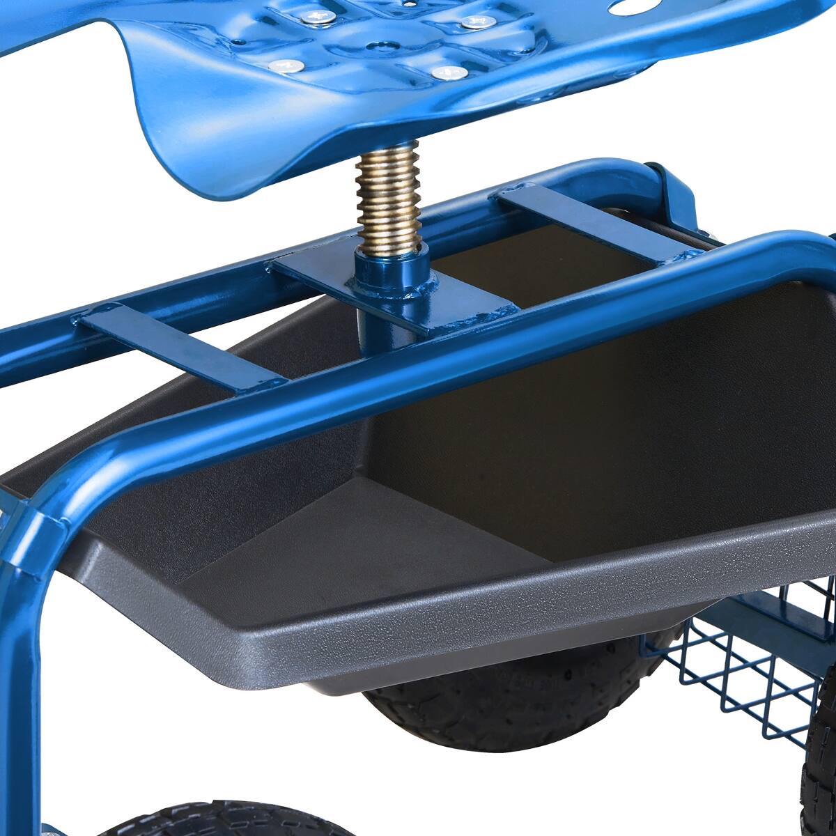 Back. Loheer - Loheer Blue Metal Garden Scooter Rolling Garden Cart with Wheels and 360 Degree Swivel Seat.