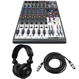 Behringer - XENYX X1204USB Premium 12-Input 2/2-Bus Mixer, Bundle with Headphones and 25' XLR Microphone Cable
