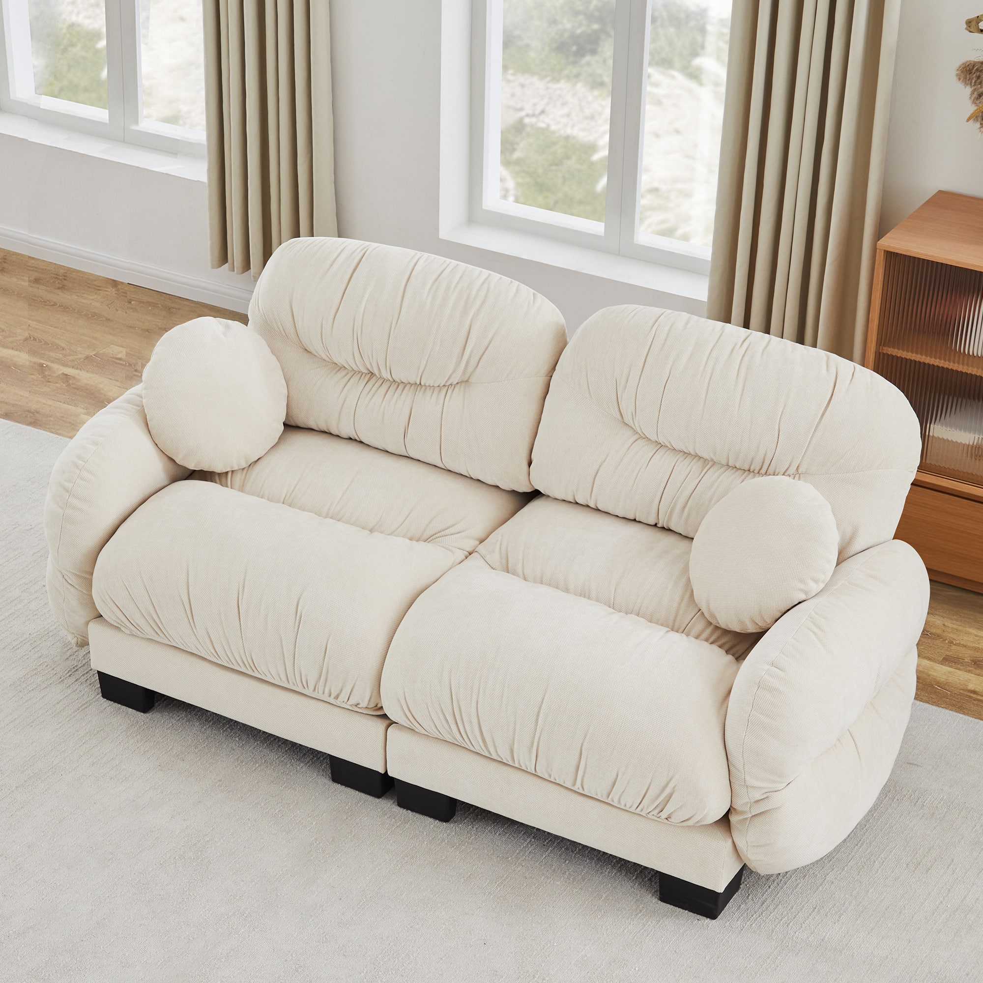 Anysun - 2-Seater Modular Sofa with Chenille Fabric, High-Density Foam & Curved Armrests, Pleated Design for Living Room - Beige