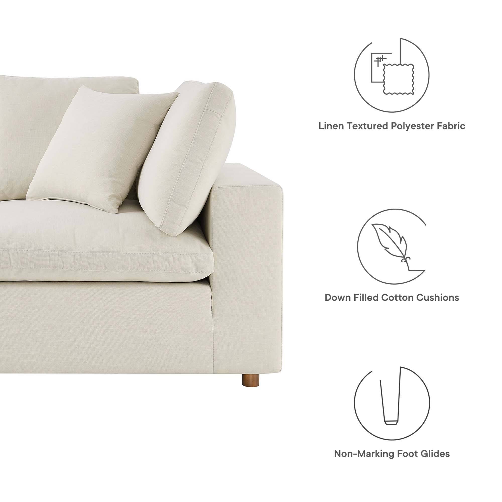 Linen Textured Polyester Fabric  
Down Filled Cotton Cushions  
Non-Marking Foot Glides