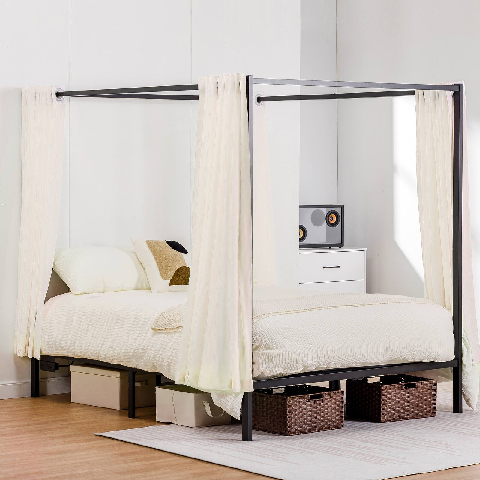 Alt View 4. CloudRest Pro - Queen Canopy Bed Frame with Movable Charging Station Metal Bed Frames - Black.