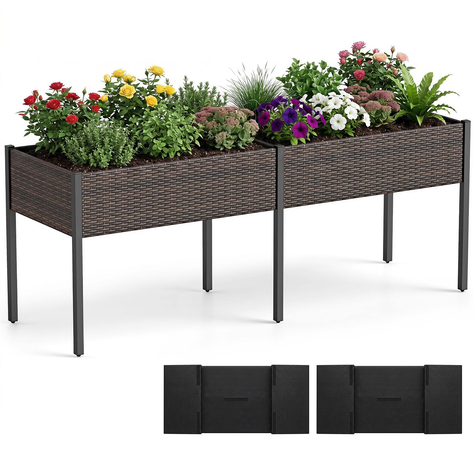 Front. Costway - Costway 6 x 2 FT Raised Garden Bed with Legs, Removable Liner for Vegetables, Flowers - Mixed Brown.