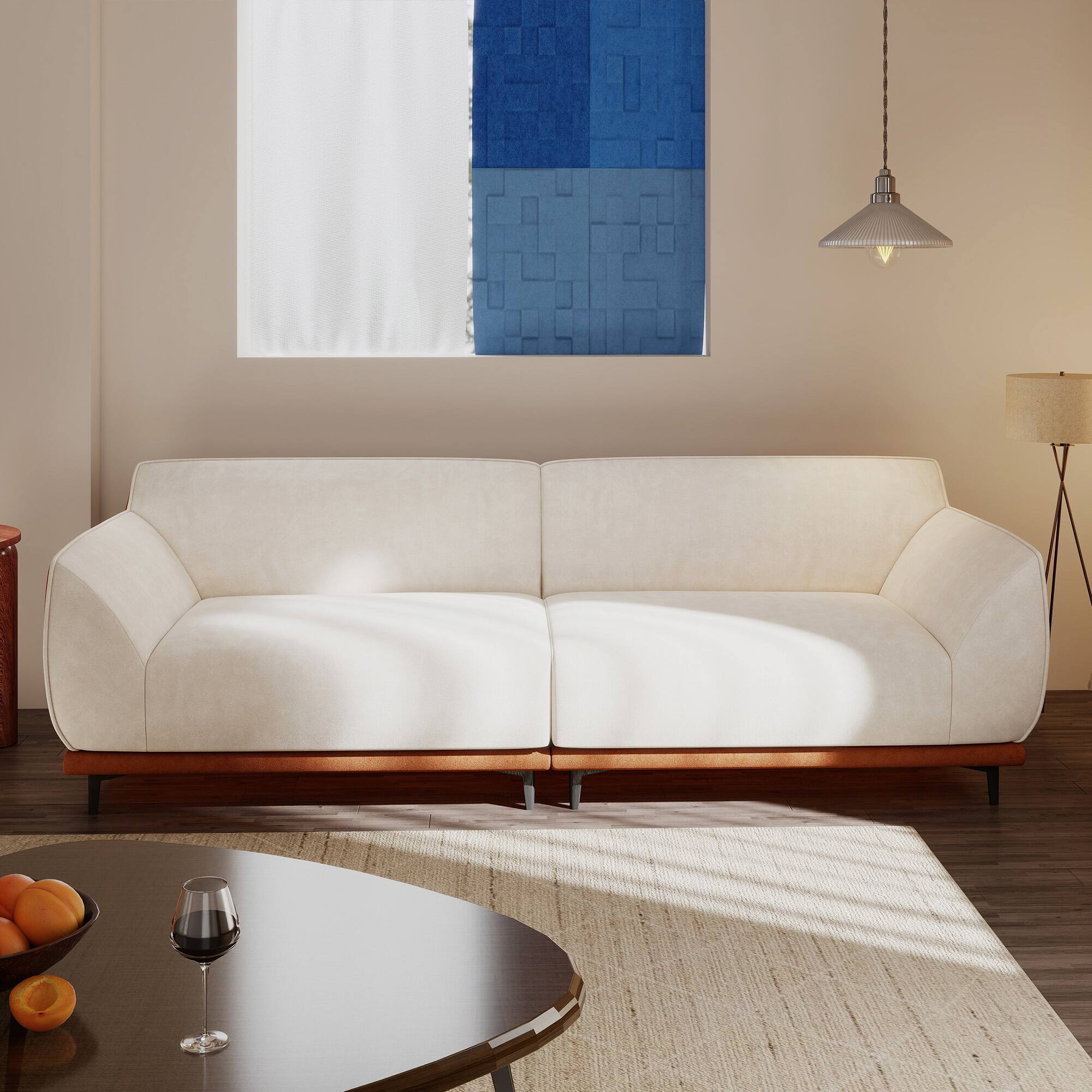 Angle. luck idea - 86.61" Modern Upholstered Sofa with Fabric, High-Density Foam Cushion, Solid Wood Frame & Metal Legs - Off-white.