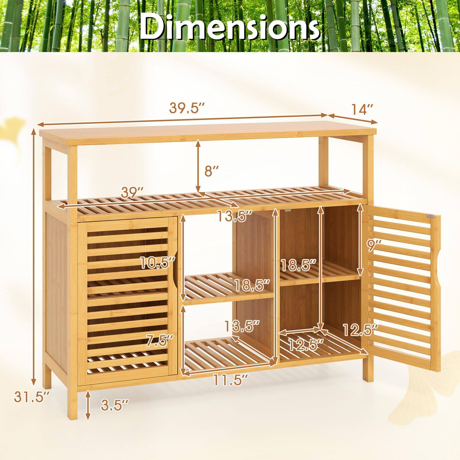 Dimensions: 39.5" x 14" x 39" x 8" x 13.5" x 10.5" x 18.5" x 18.5" x 9" x 7.5" x 13.5" x 12.5" x 31.5" x 3.5" x 11.5"