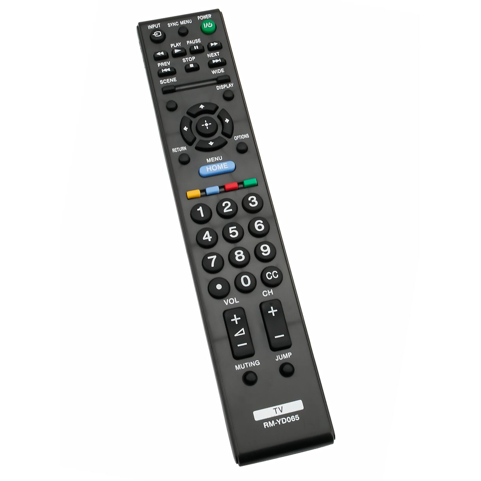 POWER SYNC MENU INPUT PLAY PAUSE NEXT STOP PREV WIDE SCENE DISPLAY RETURN OPTIONS MENU HOME 1 2 3 4 5 6 7 8 9 0 CC CH VOL + - JUMP MUTING TV RM-YD065
