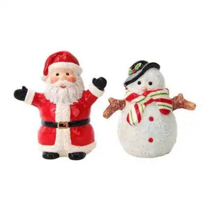 Front. Pacific Trading - Christmas Santa & Snowman North Pole Winter Ceramic Magnetic Salt Pepper Shakers - Multicolor.