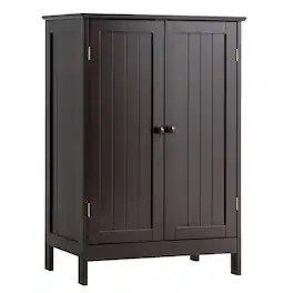 Costway - Bathroom Floor Storage Cabinet Double Door Kitchen Cupboard Shoe Cabinet - Brown