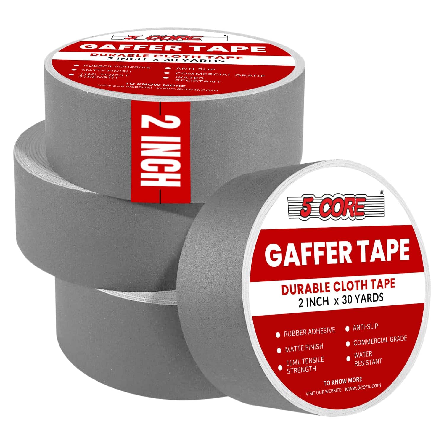 5 CORE - Gaffers Tape 2" 30 Yards 4Pcs Professional Black Pro Gaff Tape Non Reflective Water Resistant - Gray