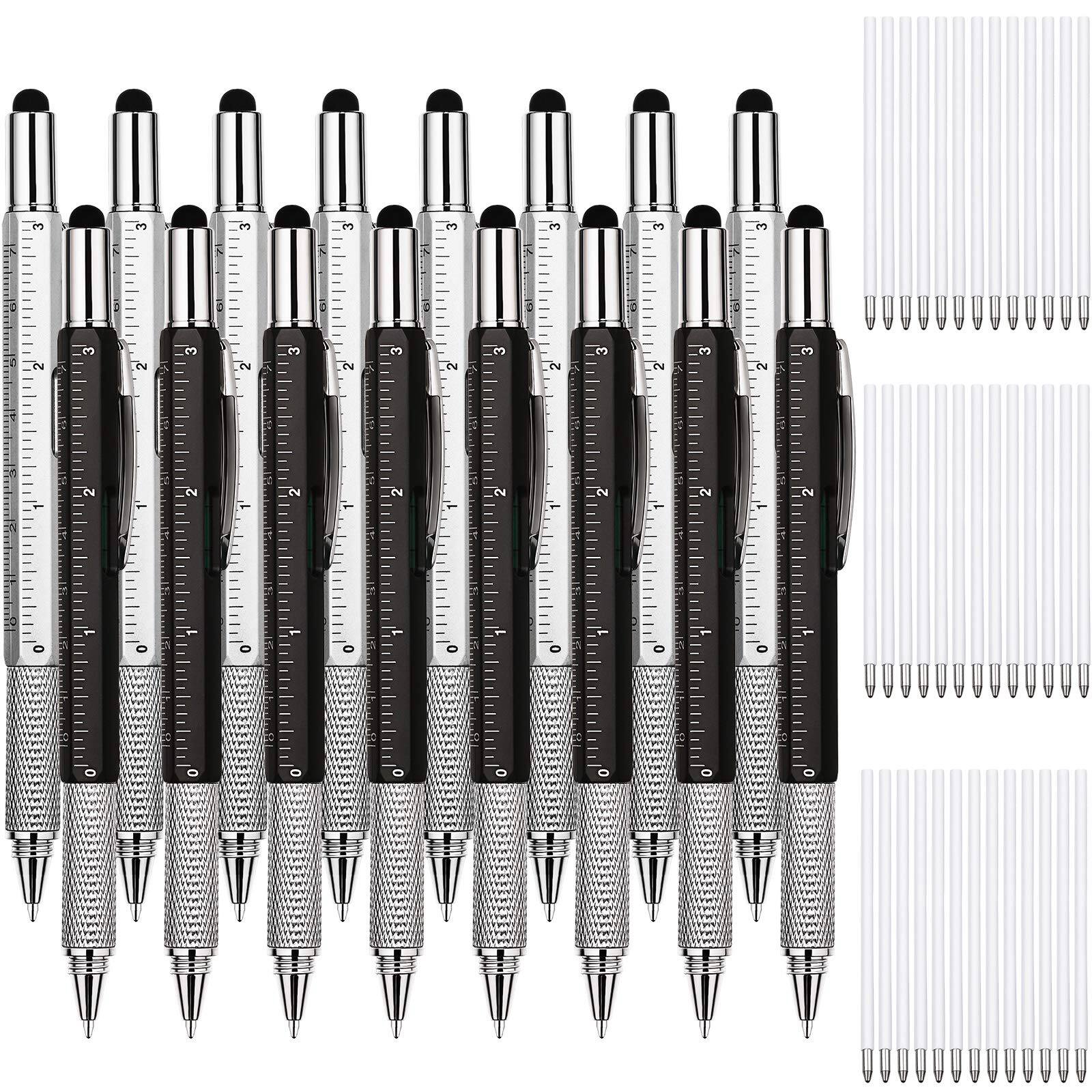 Stylo Multifonctions 9 En 1 - Idée Cadeau Noël Pour Lui, Outil Portable Avec Lampe, Stylo, Règle, Niveau à Bulle & Ouvre-Bouteille