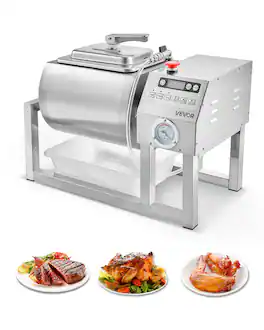 VEVOR - Commercial Meat Tumbler Marinator, 20L Vacuum Tumbler Marinating Machine with Bidirectional Rotation and 3-Speed - Silver
