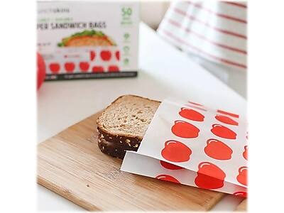 Alt View 3. LunchSkins - Apple Peel & Seal Sandwich Bag with Closure Strip, 50/Box - White/Red.