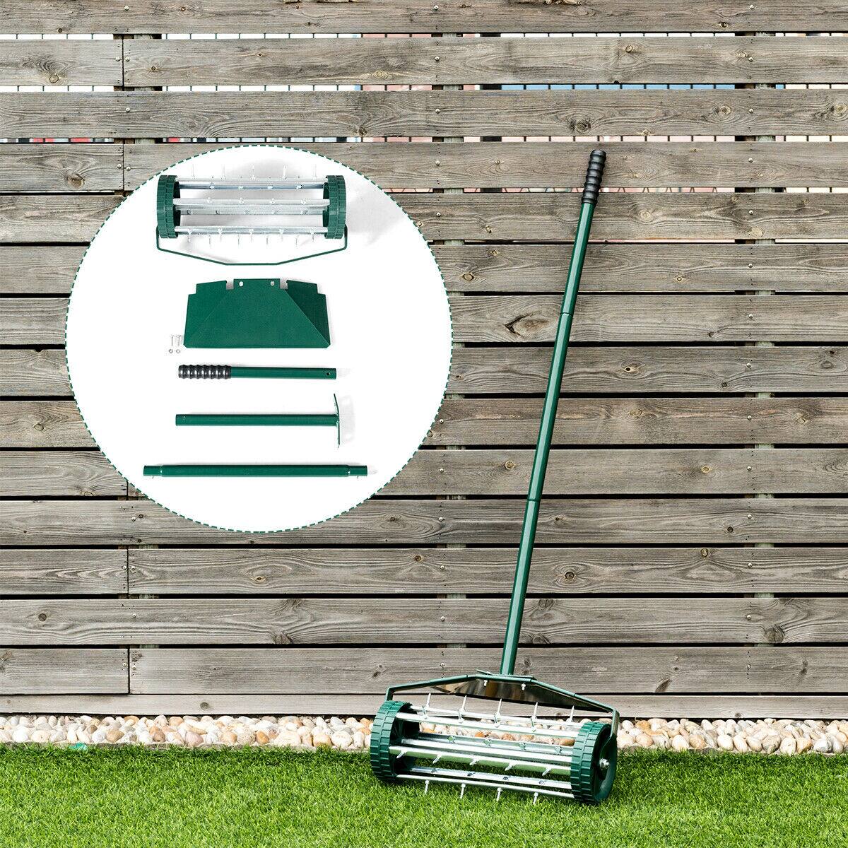 Alt View 5. Costway - Costway 18-inch Rolling Lawn Aerator Rotary Push Tine Spike Soil Aeration W/Fender - Dark Green,Silver.